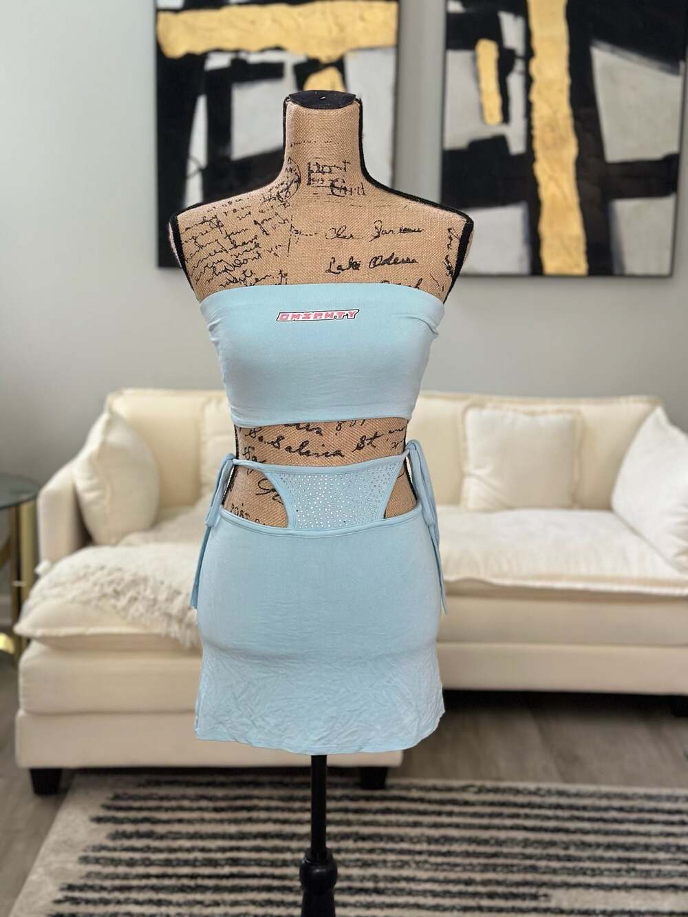 OMighty Blue OG G-String Tube Top and Side-Tie Mini Skirt Set